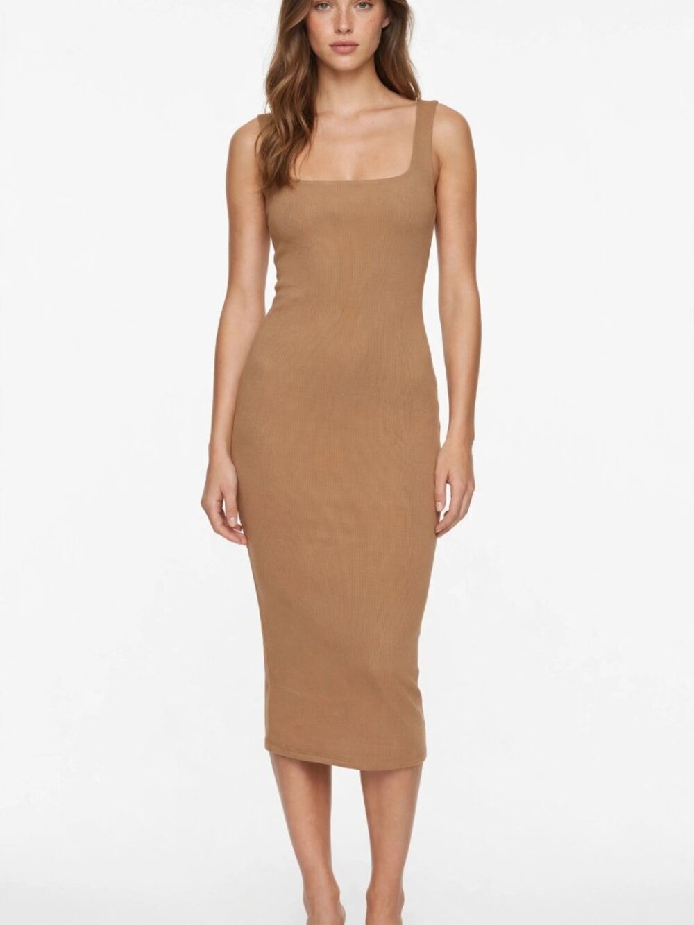 Heart & Hips Ribbed Bodycon Midi Dress Cafe Latte Sleeveless NWT — Size S